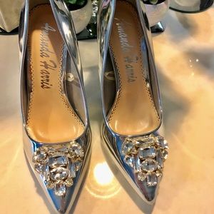 Silver shoes with jewel embellishment